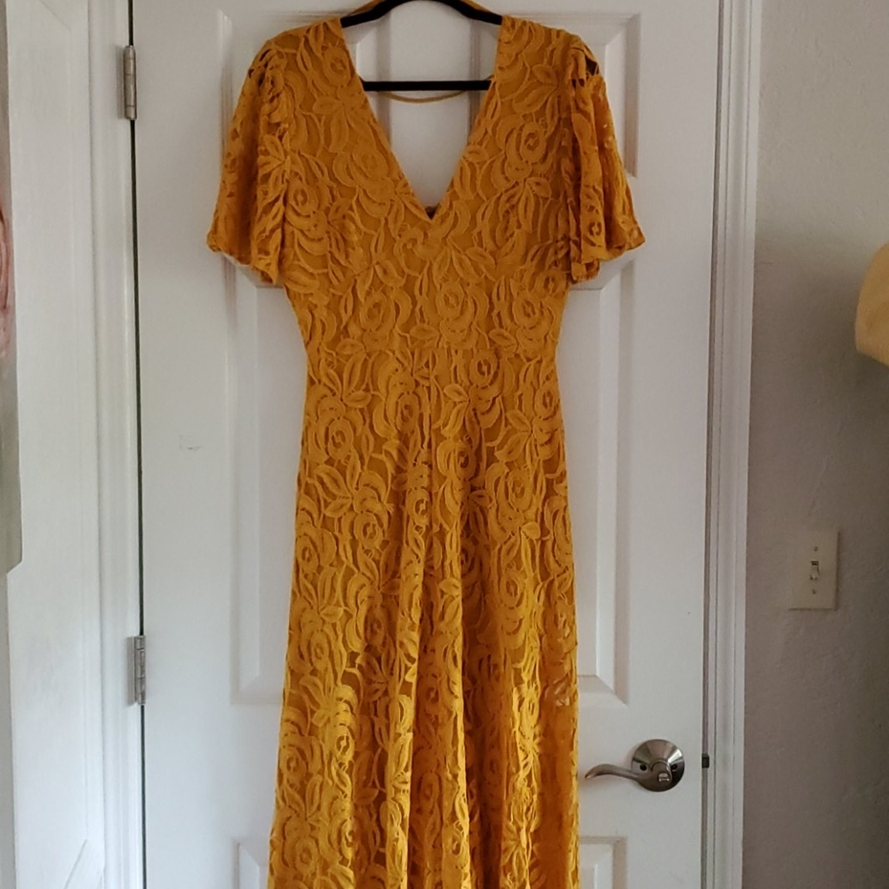 NWT Altar'd State Mustard Yellow Lace Dress